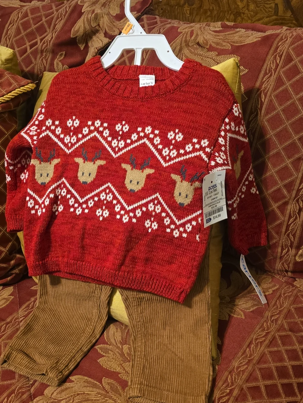 Carter's Red Knit Reindeer Sweater 2 Piece Set  [12 Mos / New With Tags]